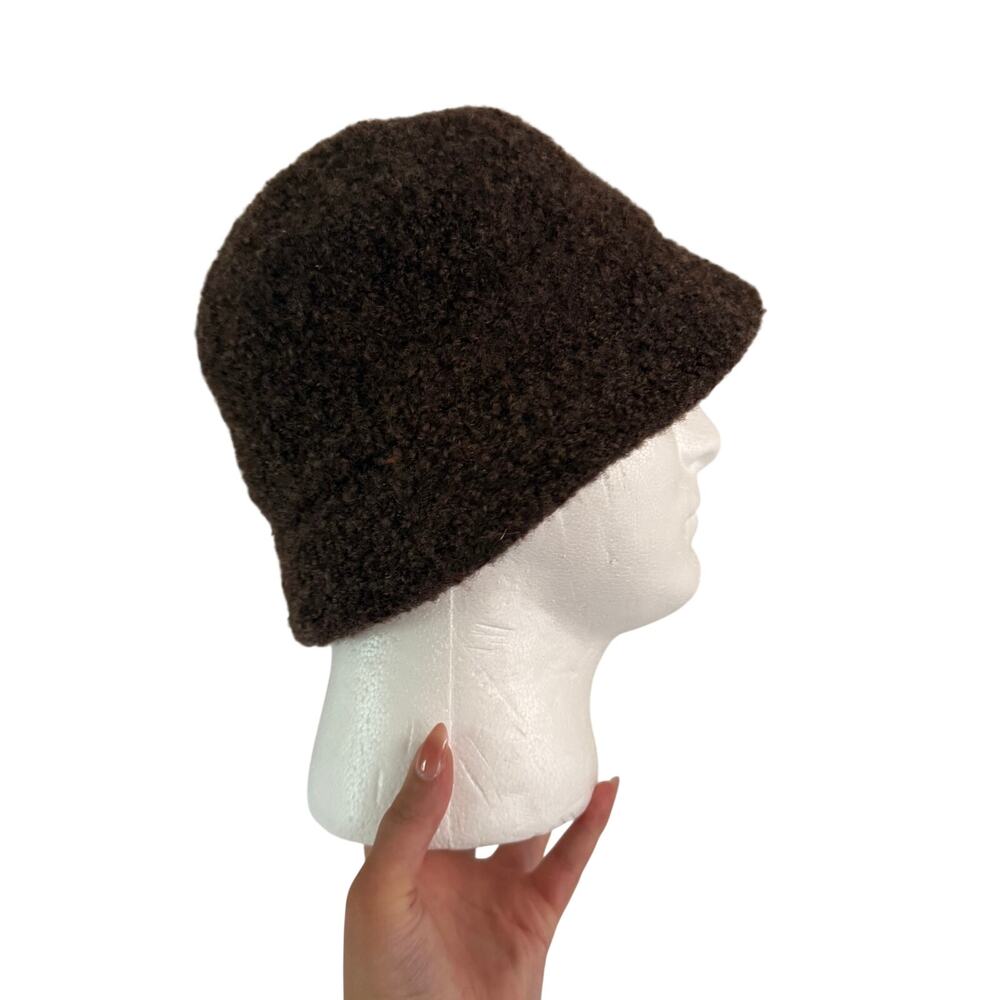 Vtg Y2K 2000s Brown Wool Blend Fuzzy Bucket Hat Winter Warm